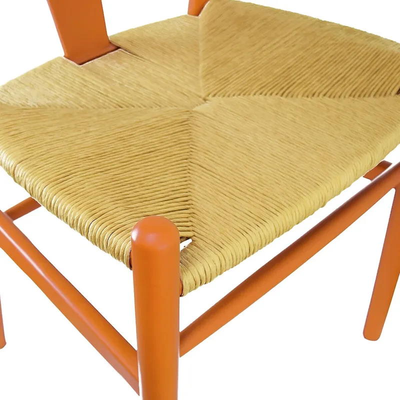 Set of 2 Wood Dining Chairs with Woven Rope Seat
