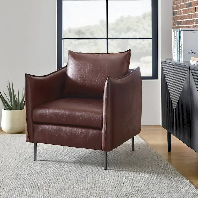 Jaime Modern Vegan Leather Accent Chair with removable Cushion by HULALA HOME