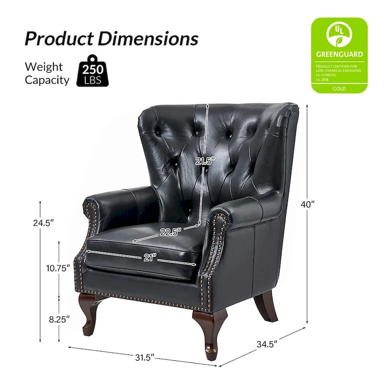 Gerhard Genuine Leather Armchair with Nailhead Trims and Removable Cushion Set of 2 by HULALA HOME