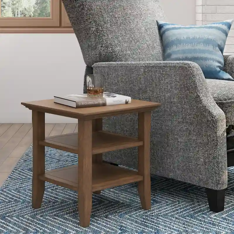 Square End Table with Open Shelves - 19 Inch Wide