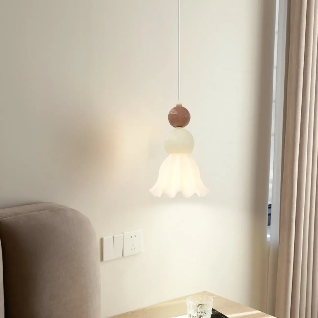 Modern Milk Cocoa Glass Floral Pendant Light