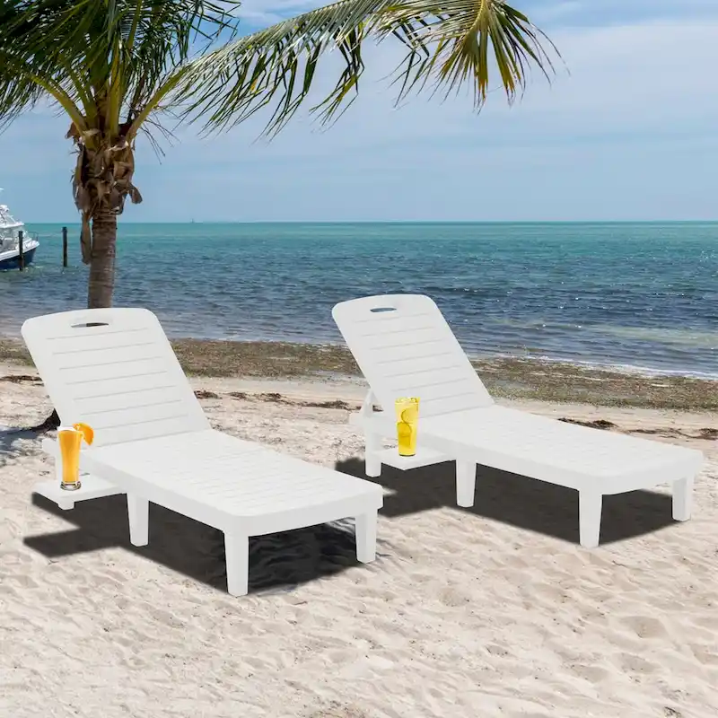 Ouyessir 60  Outdoor Mini Lounge Chairs with Adjustable Backrest & Pull-out Tray(Set of 2)