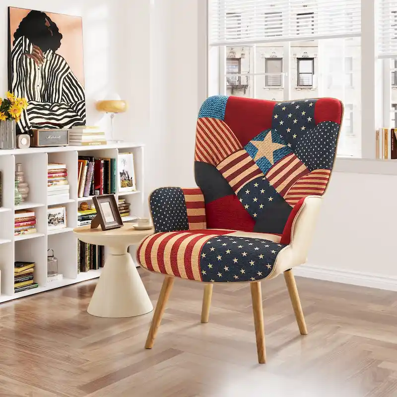 Linen Upholstered Modern Armchair Accent Chair with Wood Legs