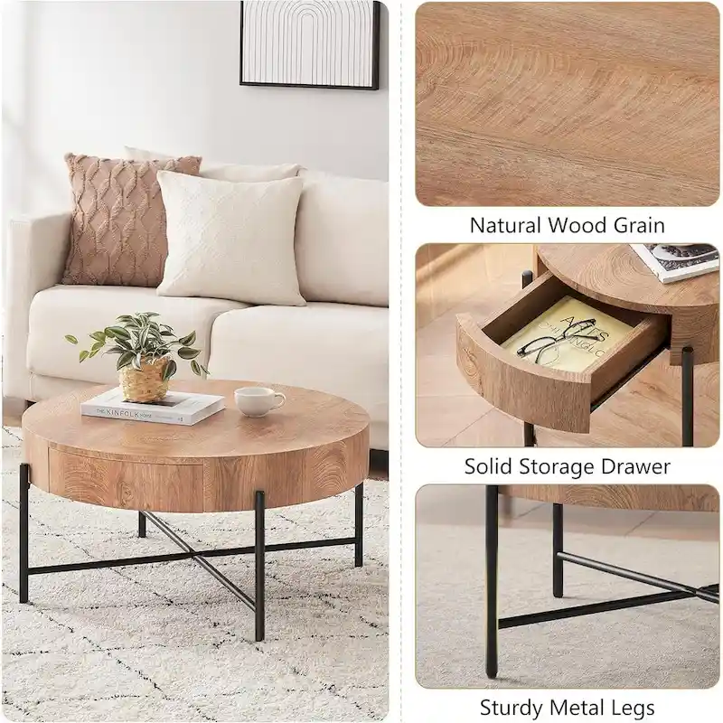 Coffee Table with Drawers Round Center Table