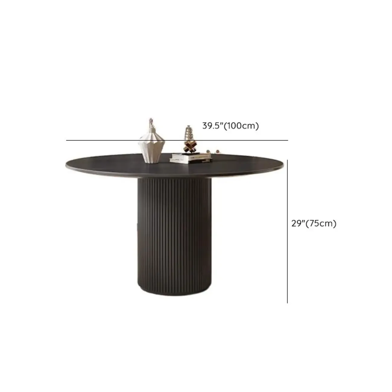Modern Black Round Wood Cylindrical Base Dining Table
