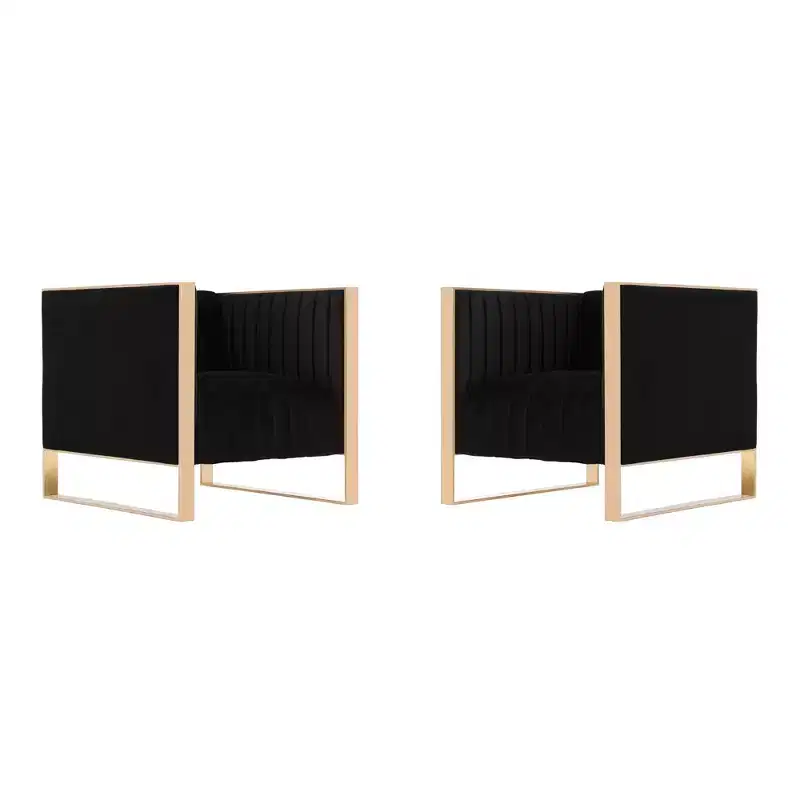 Set of 2 Trillium Velvet Accent Chairs Black - Manhattan Comfort: Gold Finish, No Assembly Required