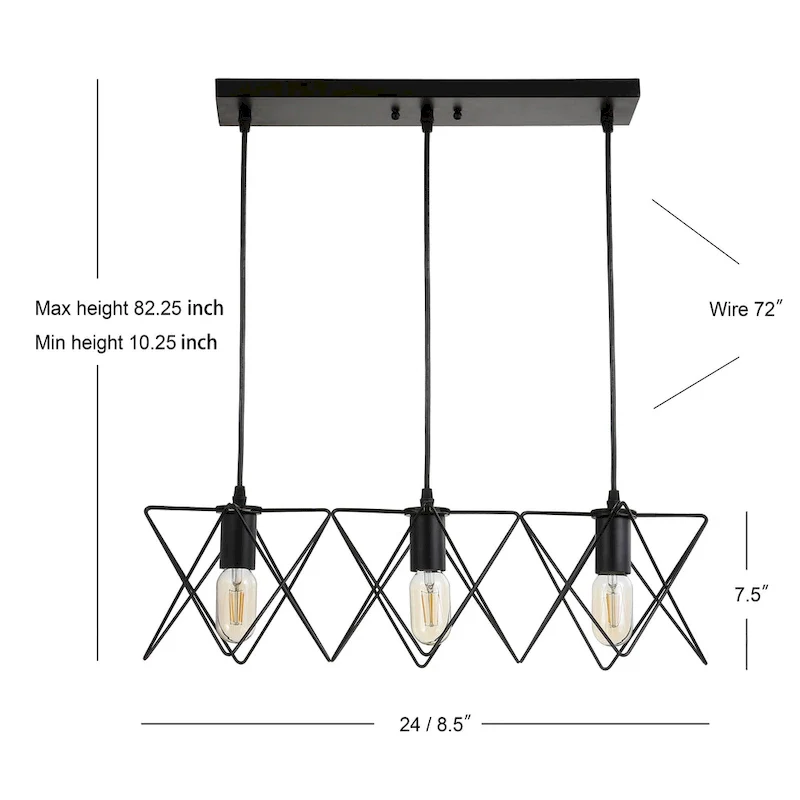 SAFAVIEH Lighting Cyndie Adjustable 3-Light Led Black Pendant - 24 x8.5 x10.3-82.3  - 24Wx9Dx82H