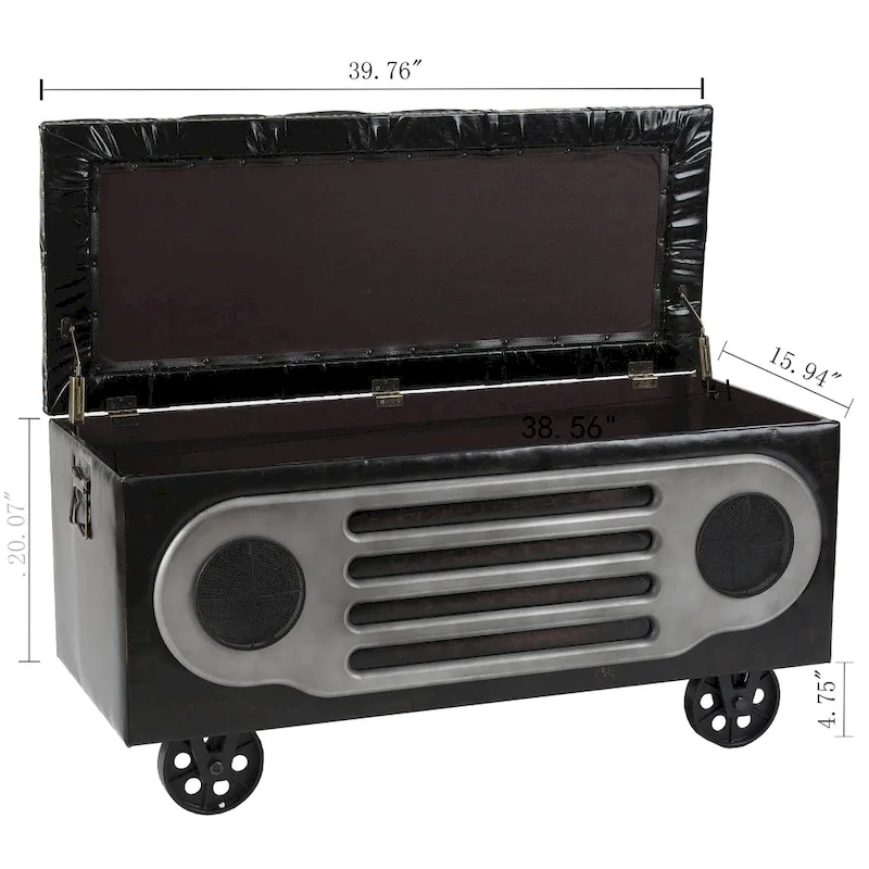 Upholstered Faux Leather Retro Speaker Styling Bench