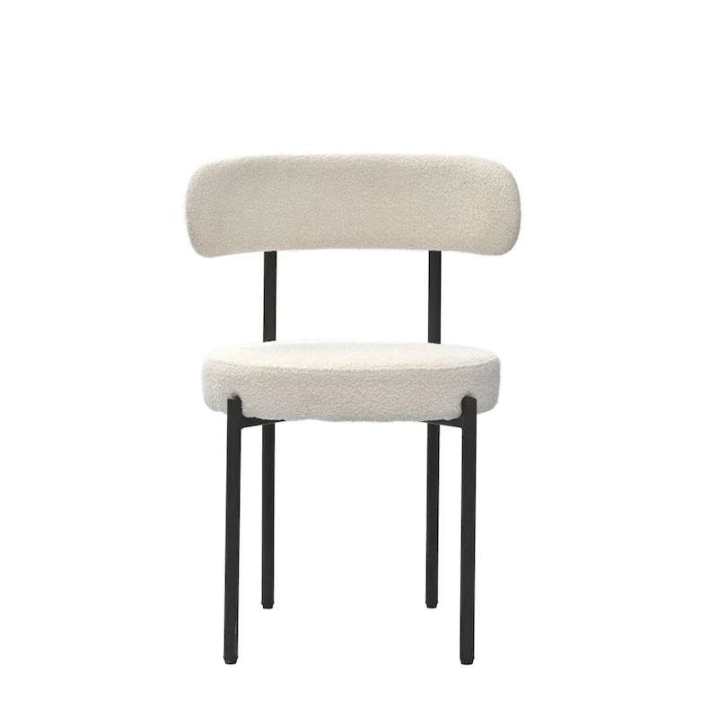 Boucle Dining Chairs,Mid-Century Modern Curved Backrest Chair,2 PCS