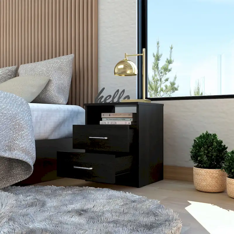 FM Furniture Oklahoma Nightstand with Two Drawers, and One Shelf