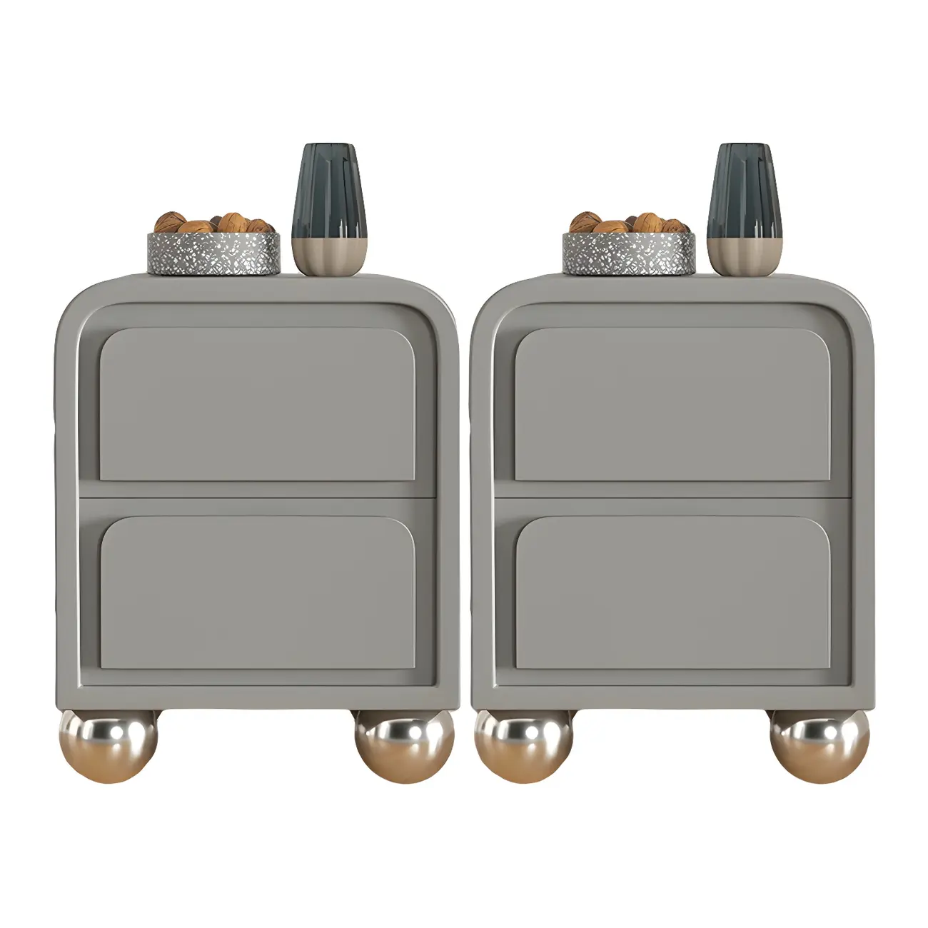 Narrow Off-White Faux Leather 2 Drawers Nightstand