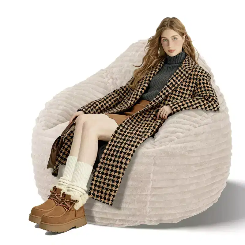 Velvet Bean Bag Chair for Adults, Foam Filled with Removable Cover, Camel, Indoor & Outdoor