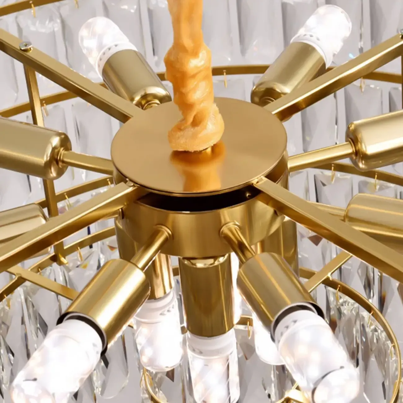 Modern Tier Gold Crystal Drum Chandelier Height Adjustable