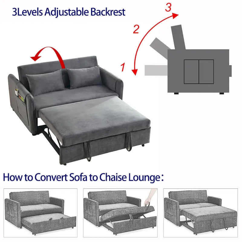 3-in-1 Versatile Velvet Double Sofa with Pullout Bed
