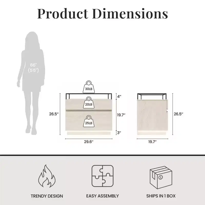 RealRooms Devon Nightstand with Drawers