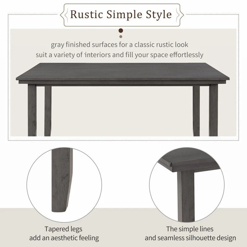 5-piece Farmhouse Dining Set Rectangular Table Chair