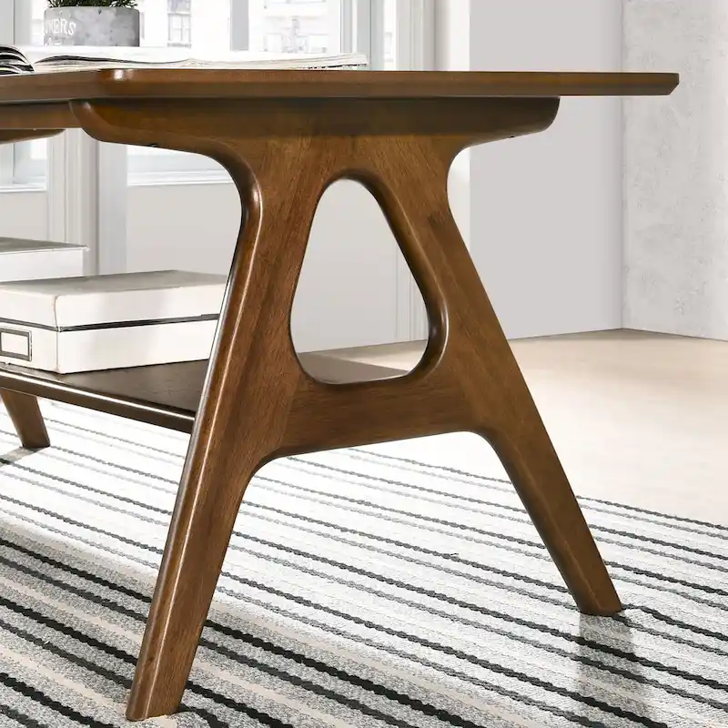 Roundhill Furniture Arona Mid-Century Modern Wood End Table with Shelf