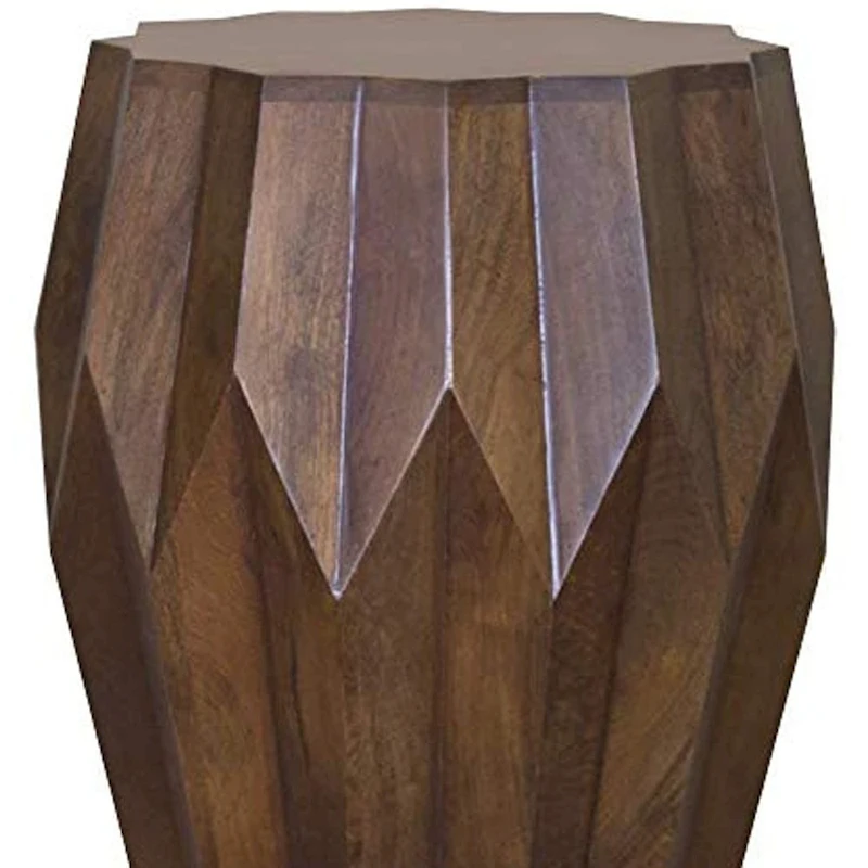 HomeRoots 23 Dark Brown Solid Wood Drum End Table - 16.4
