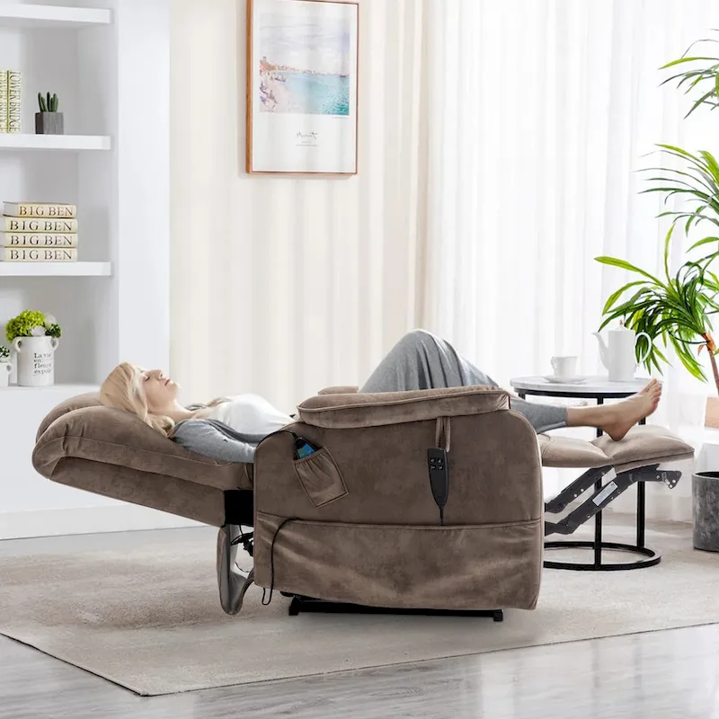 Dual Motor Power Lift Recliner, Brown/Yellow/Black, Heat & Massage, 180°, Seats 1