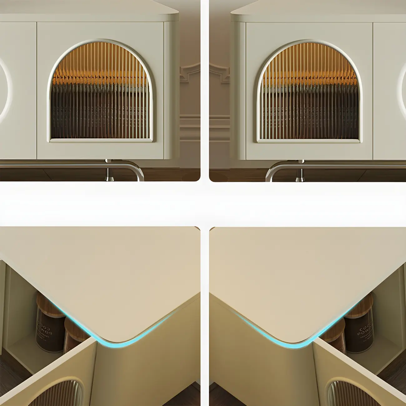 94.5 White Wood Arched Display Niches TV Stand with Cabinets