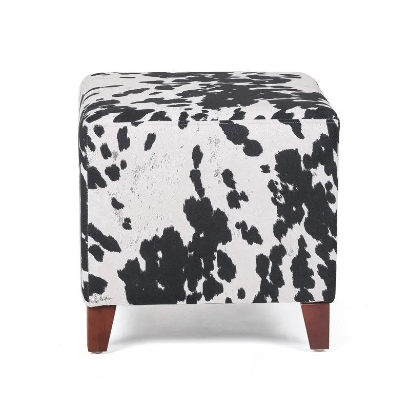 Adeco British Style Cow Print Cube Ottoman Home Bench Classy Footstool