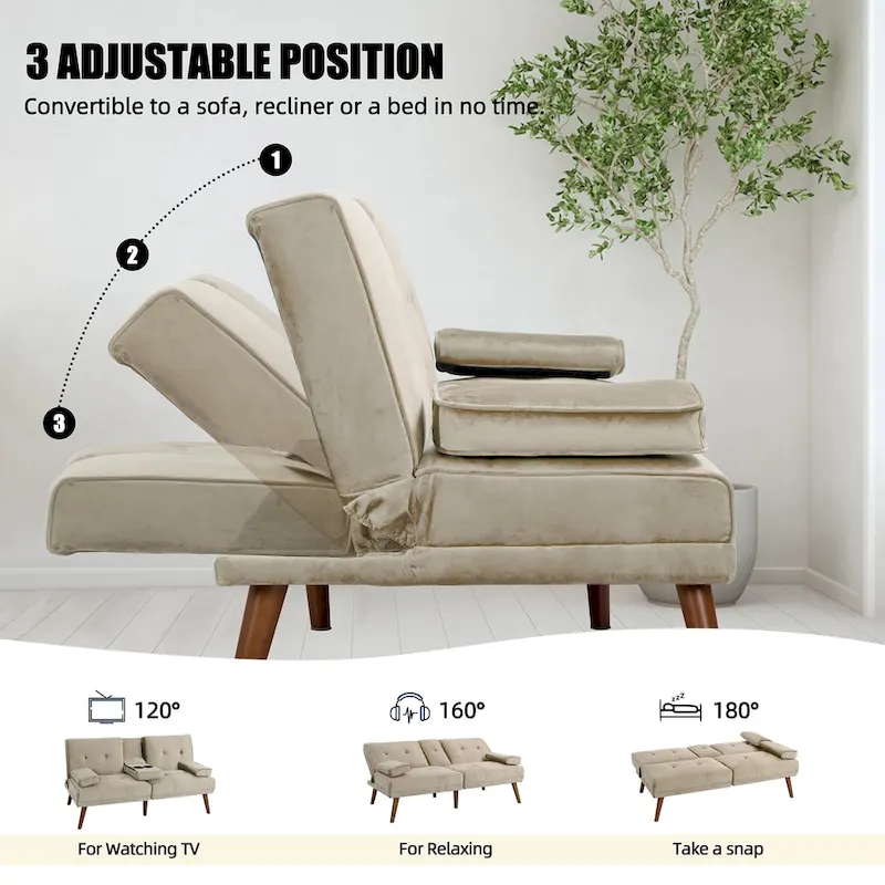 Futzca 60 Small Loveseat, 3 in 1 Cute Convertible Sofa Bed