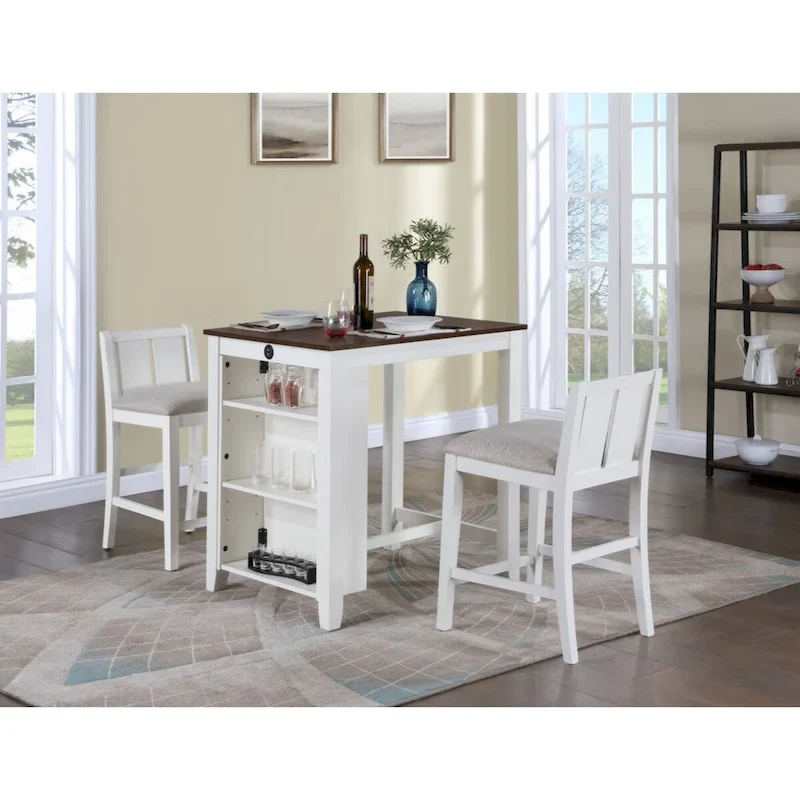 Graham 36 3-Piece Finish Small Space Counter Height Dining Table with Shelves and 2 Chairs