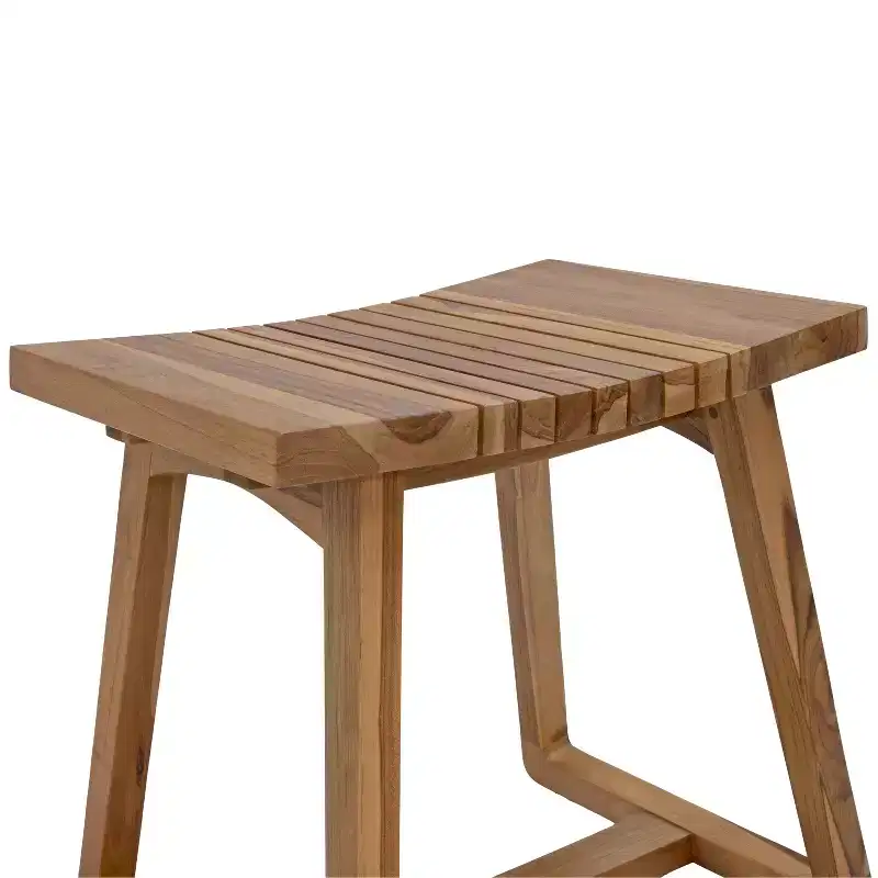 Sunnydaze 19 Solid Teak Wood Shower Bench with Ergonomic Curved Design