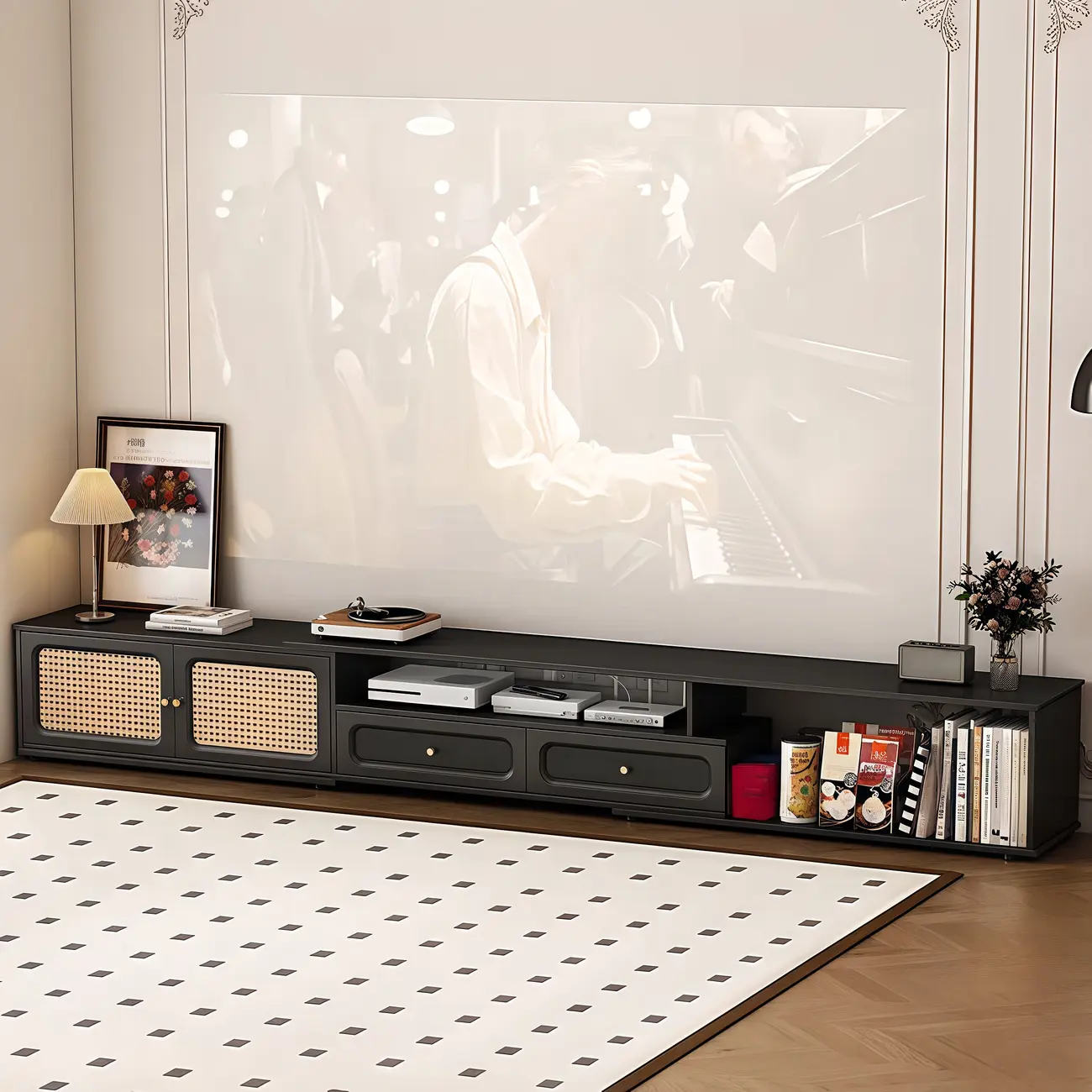 Ink Wood Mid-Century Modern TV Stand with Storage