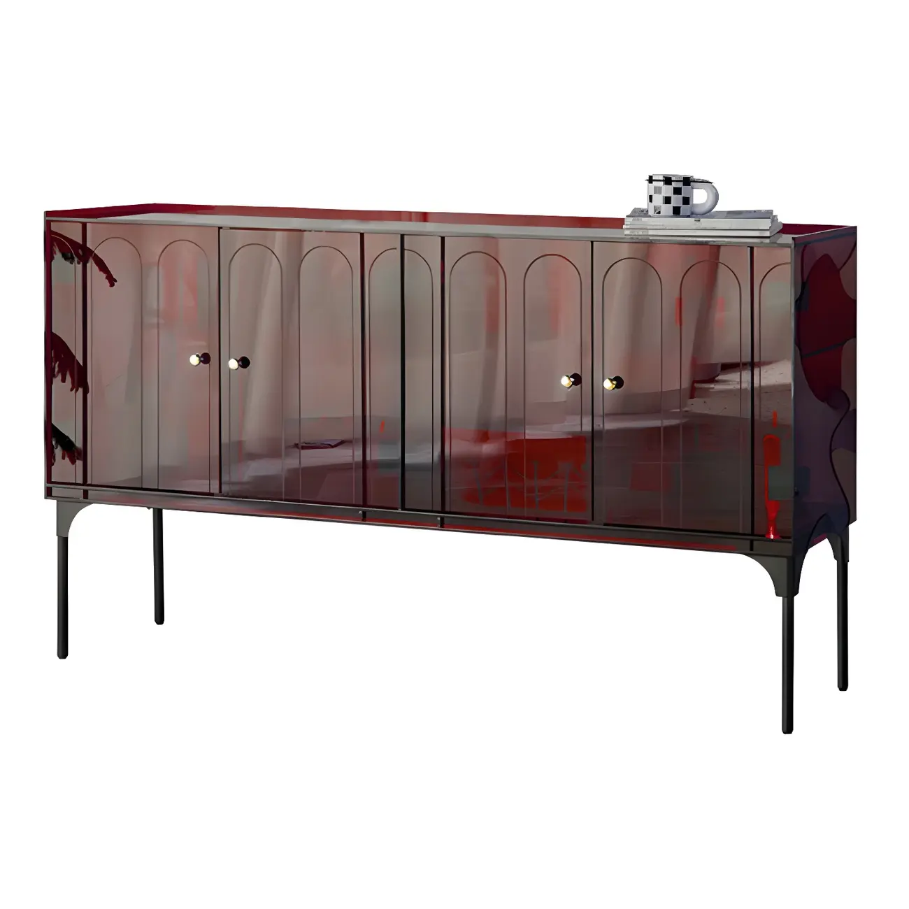 Modern Plastic/Acrylic Sideboard Cabinets with Shelves in Red