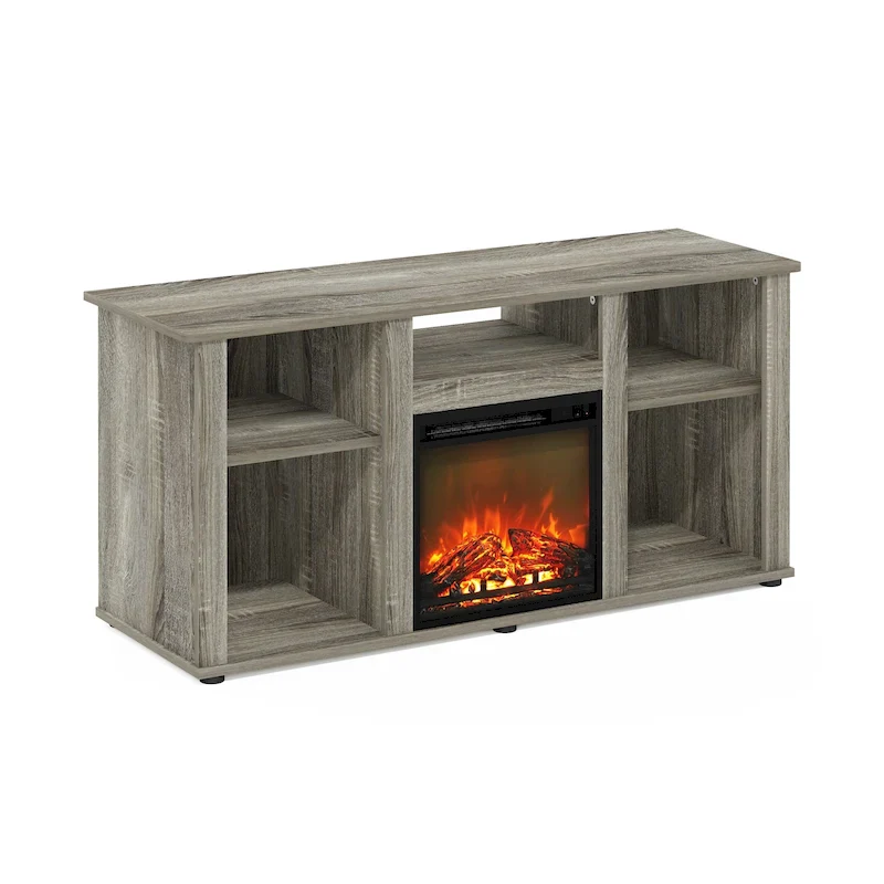 Furinno Jensen Fireplace TV Entertainment Center with Open Storage Compartment for TV up to 55 Inch