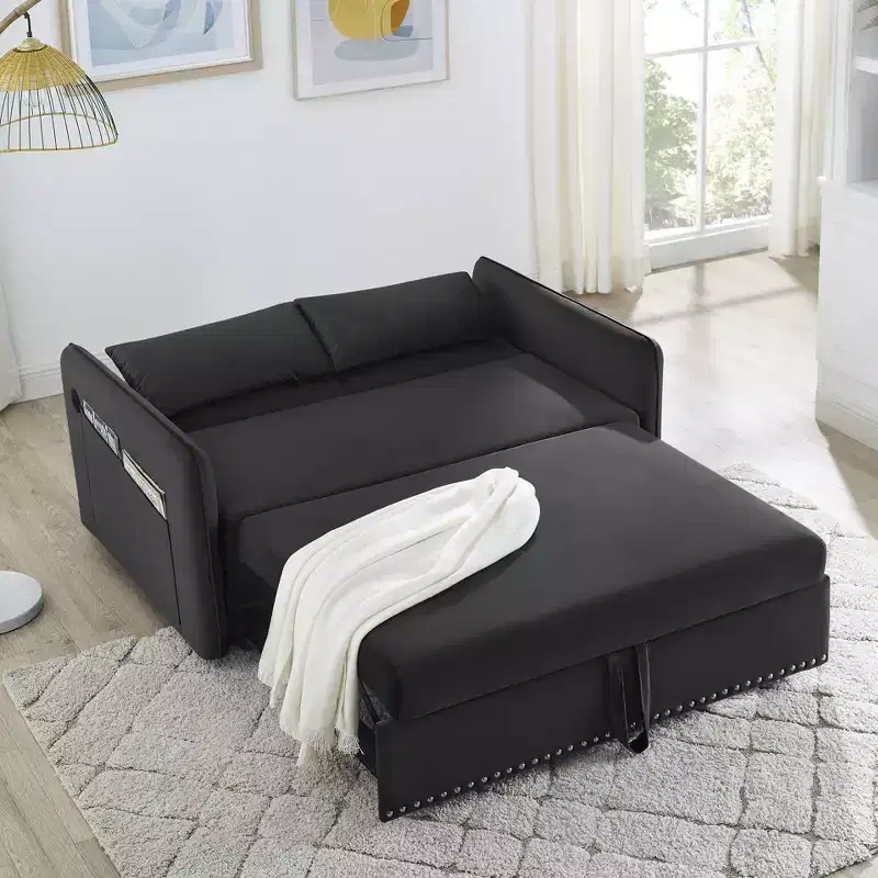 MAYEERTY Sleeper Sofa Bed with USB, 3-in-1 Adjustable Pull-Out Bed & Side Pocket (Velvet)