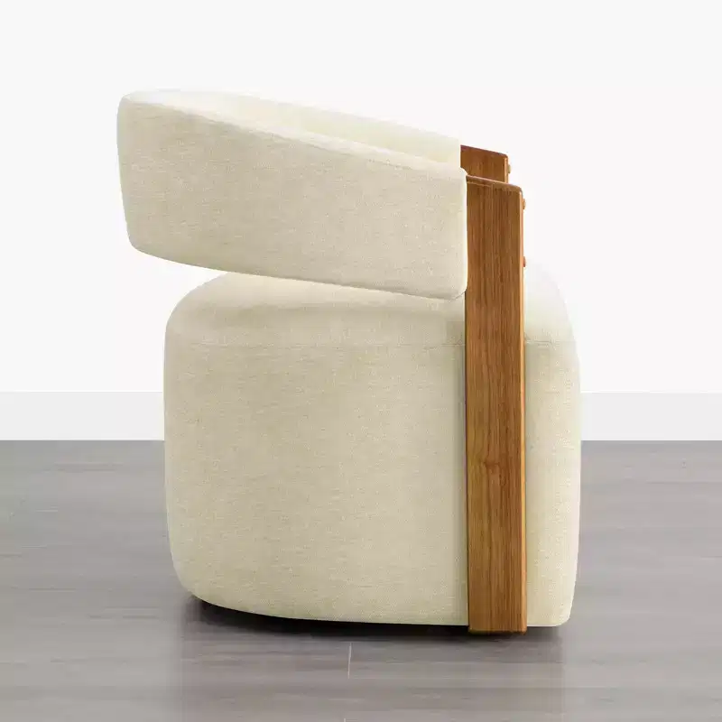 Spruce&Spring Upholstered Dining Chair with Wood Armrests & Hidden Wheels