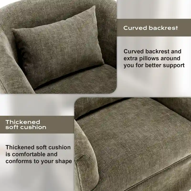 Ouyessir Upholstered Swivel Barrel Chair 360 Degree Accent Chair Fabric Armchair