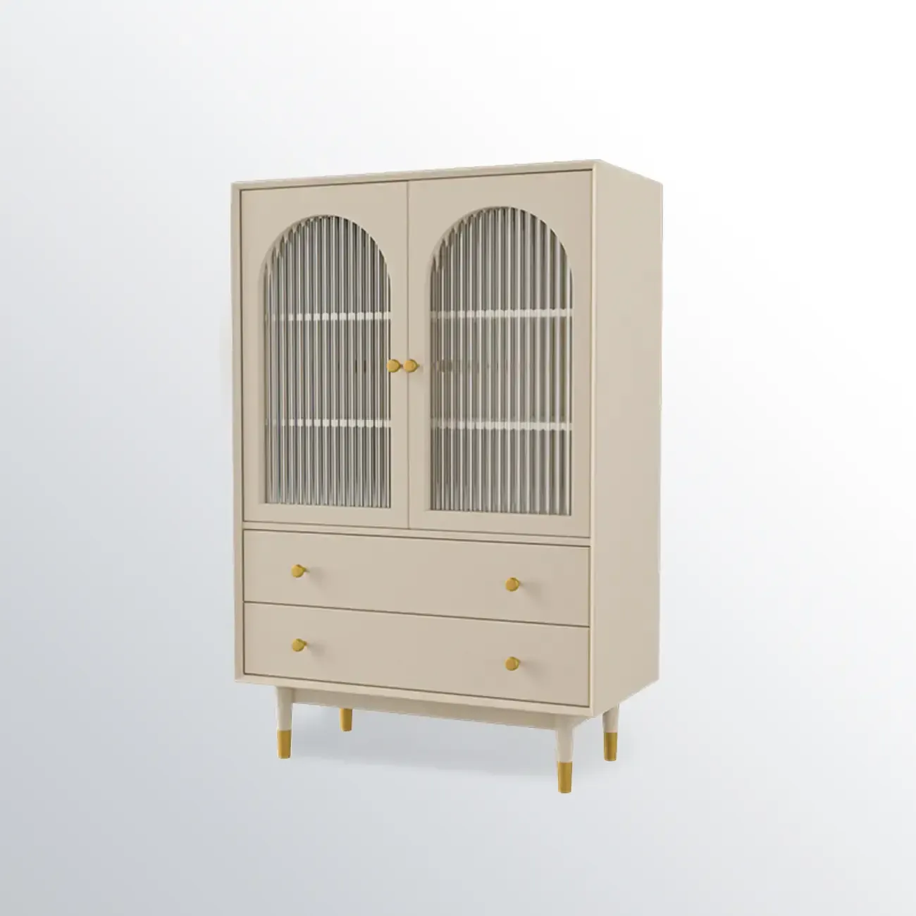 Modern Beige Solid Wood Accent Cabinet with 2 Drawers