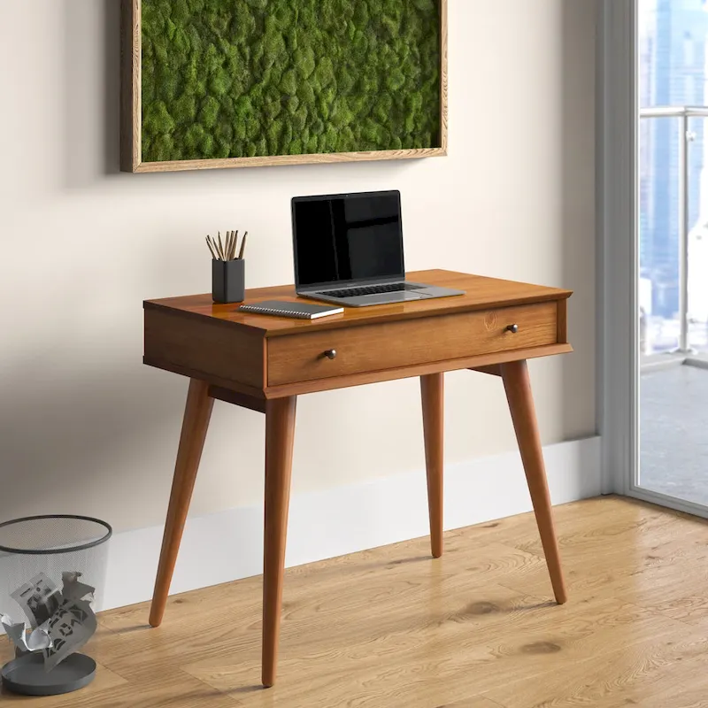 Mid-Century Solid Wood Desk with Drawer