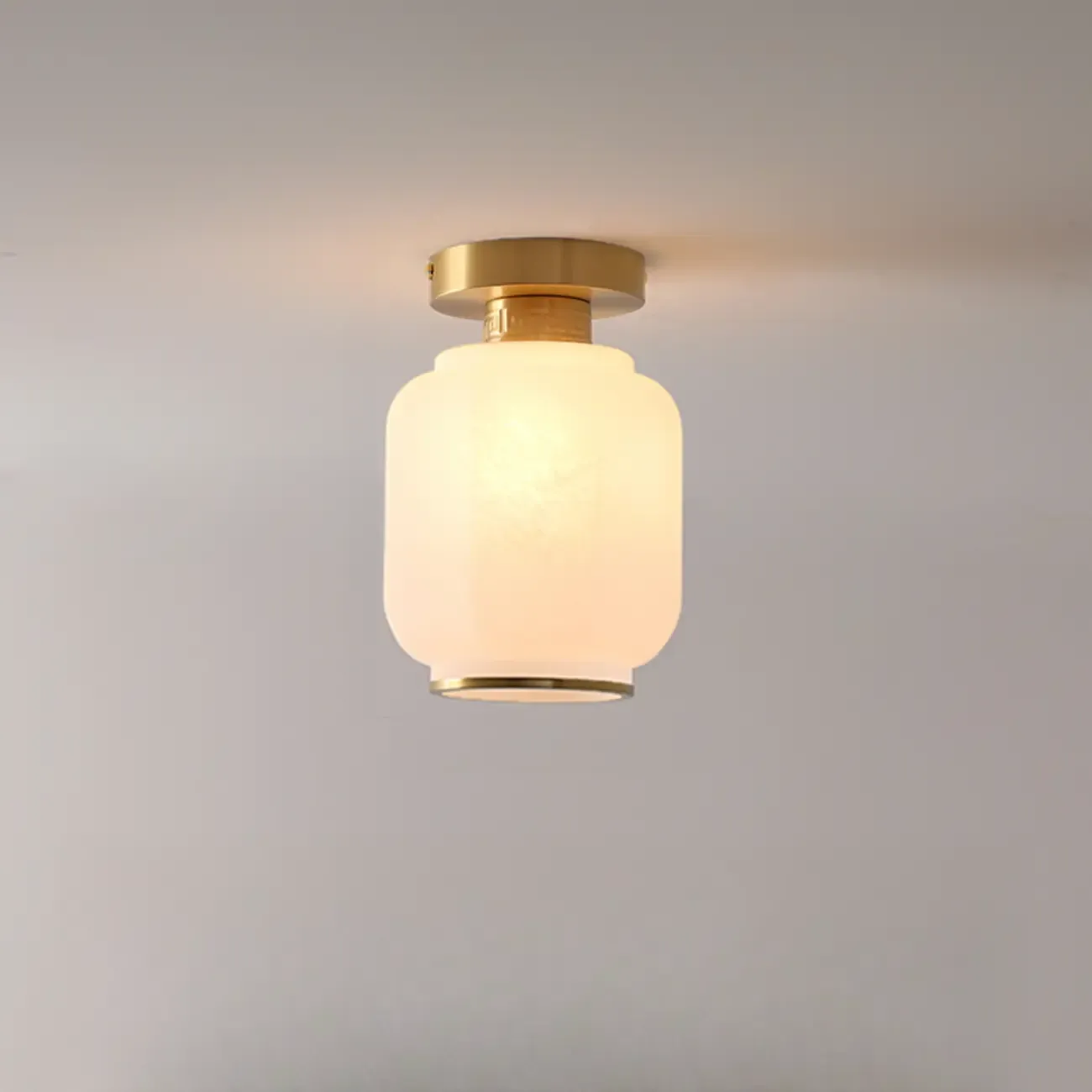 Modern White Glass Drum Golden Semi Flush Ceiling Light