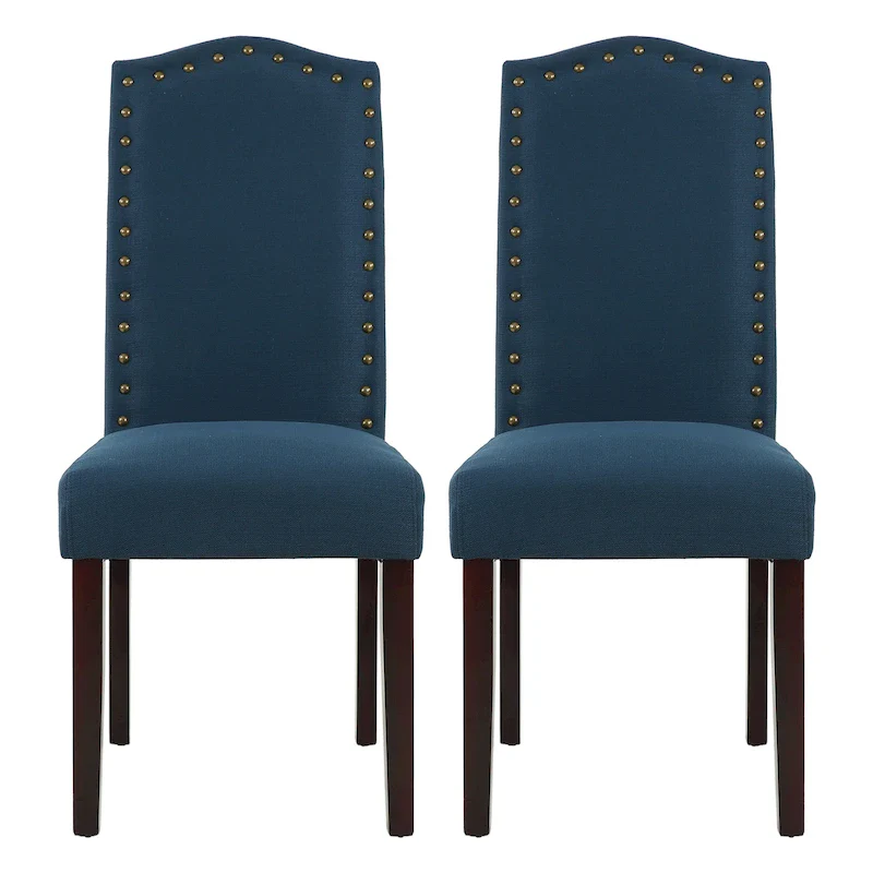 Fabric Upholstered Nailhead Trim Parson Dining Chairs Set of 2