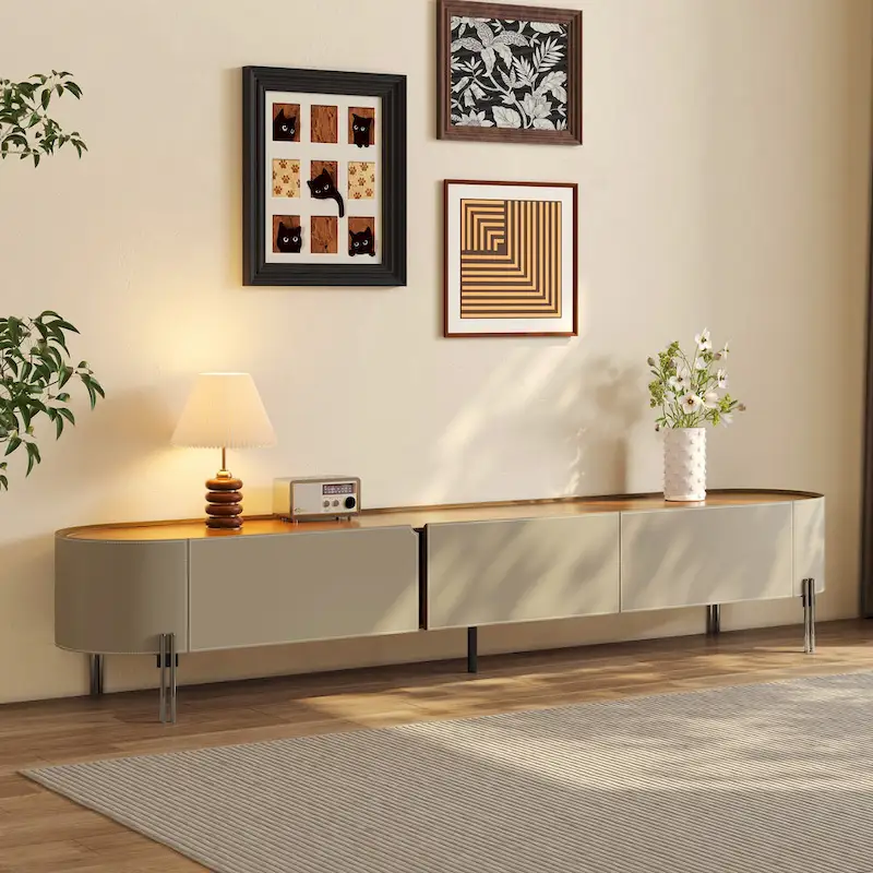 86.6   Leather TV Stand, Modern Entertainment Center with 3 Drawers