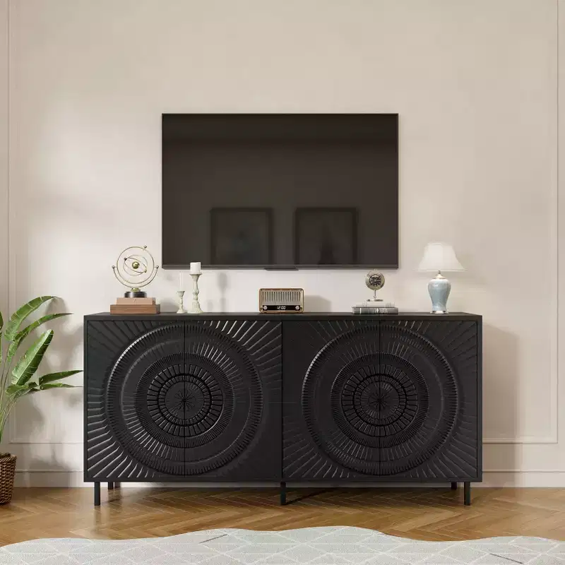 Clihome Modern Black Wood Sideboard Buffet Accent Bedroom Media Hallway Curio Kitchen Hutch Storage Cabinet Home Furniture For Dining Room,Living Room