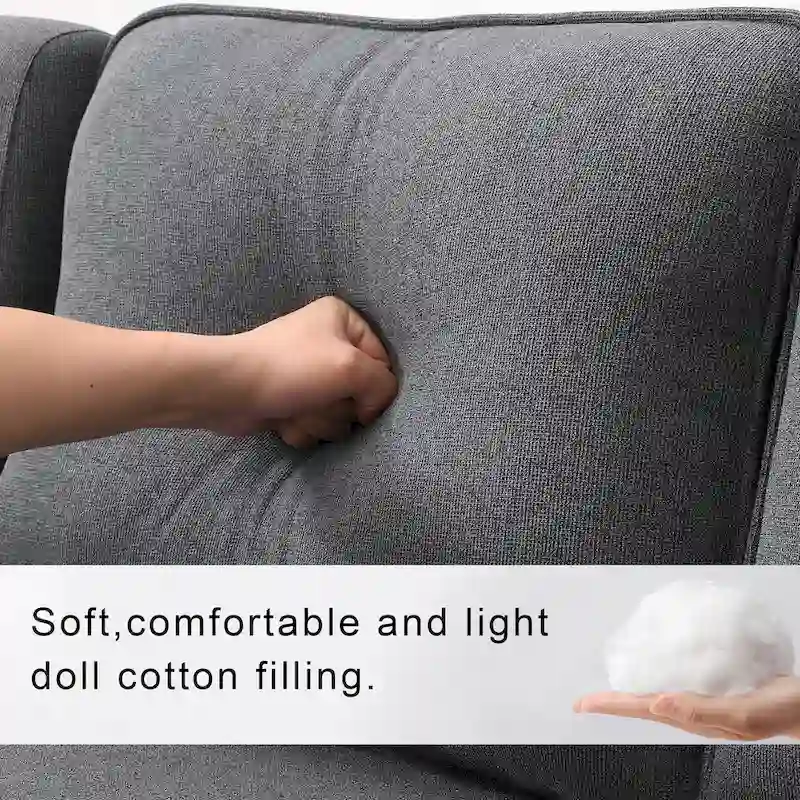 Modern Linen Fabric Upholstered Sofa with Console, 4Pillows,Cupholders,USB