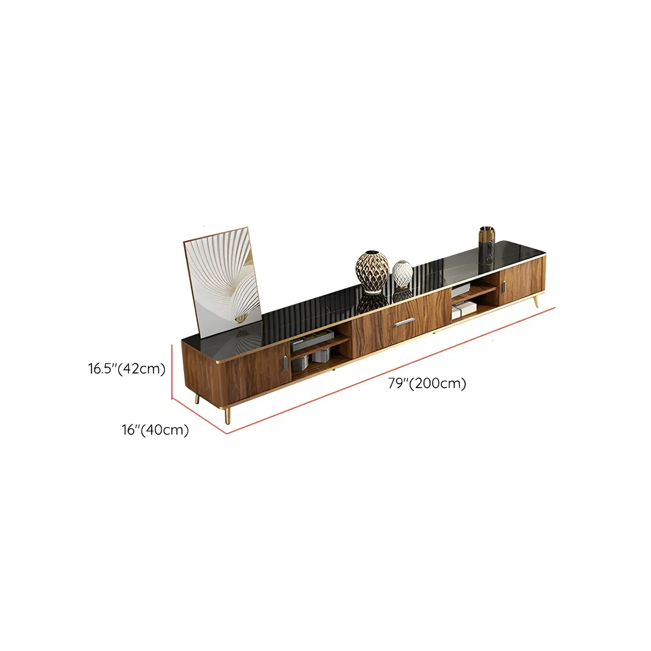 87 Glam Brown Stone Top Solid Wood Open Shelf TV Stand