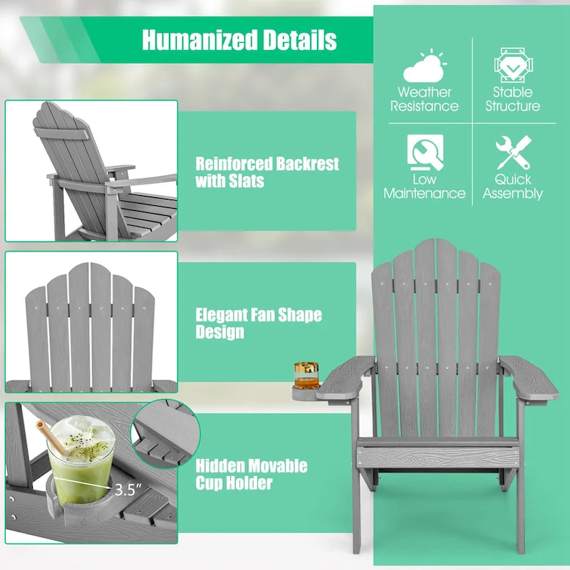 Costway Adirondack Chair HIPS Adirondack Chair with Cup Holder & - See Details
