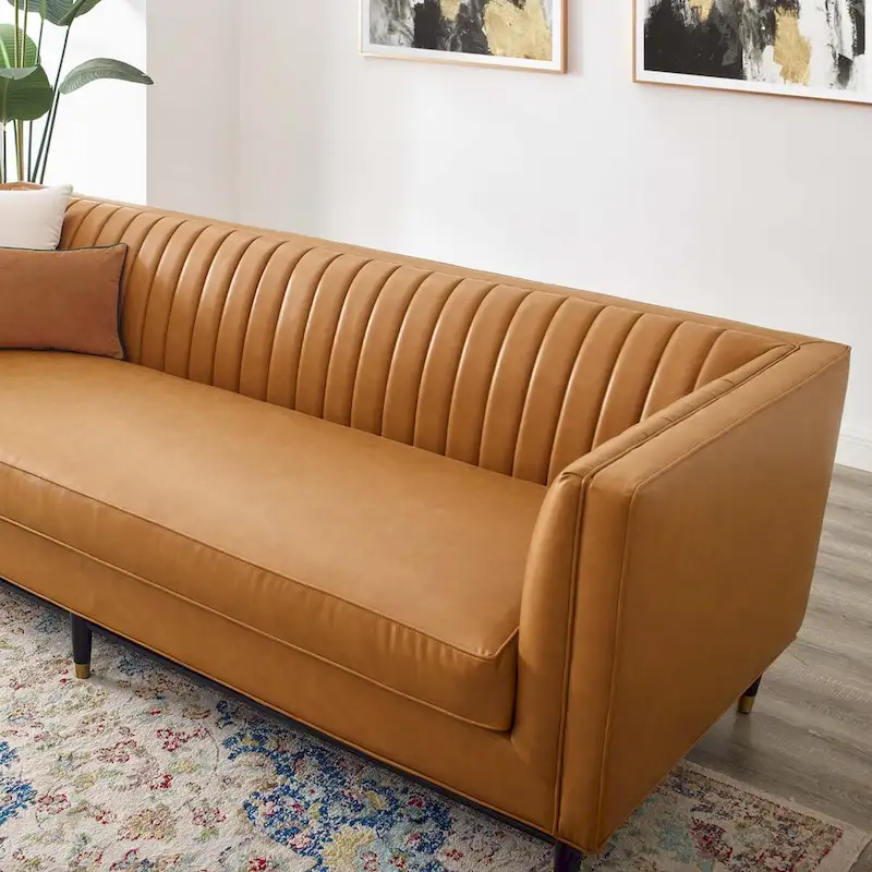 Channel Tufted Vegan Leather Sofa
