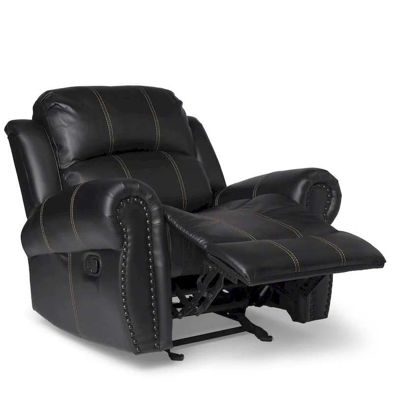 PU Leather Glider Recliner Club Chair, Brown/Black, Contrast Stitch, Seats 1