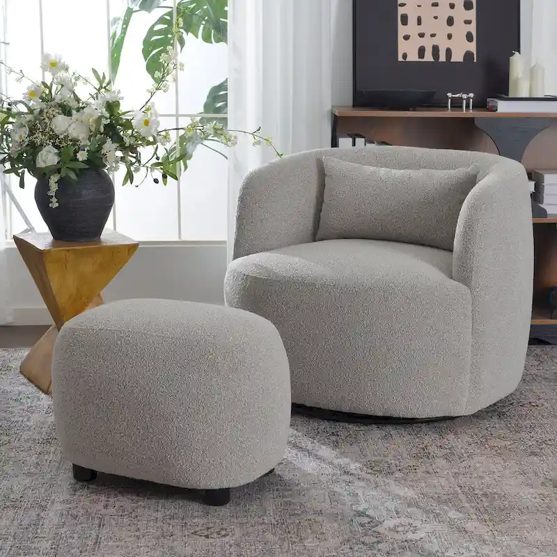 KINWELL 23  Wide Boucle Upholstered Footstool Ottoman Sofa Chair Footrest