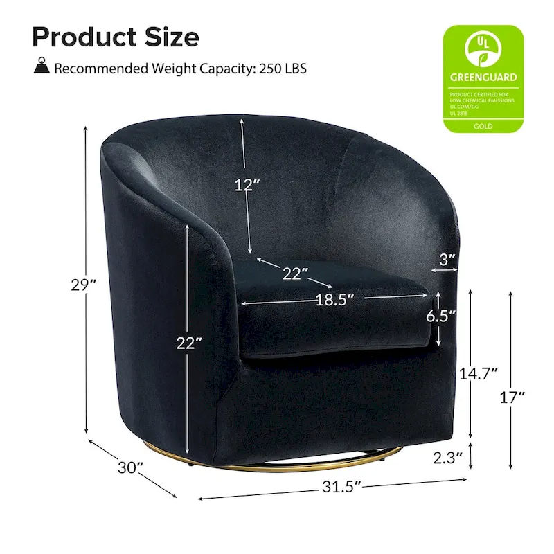 Modern Velvet Curved Swivel Accent Barrel Chair with Metal Base