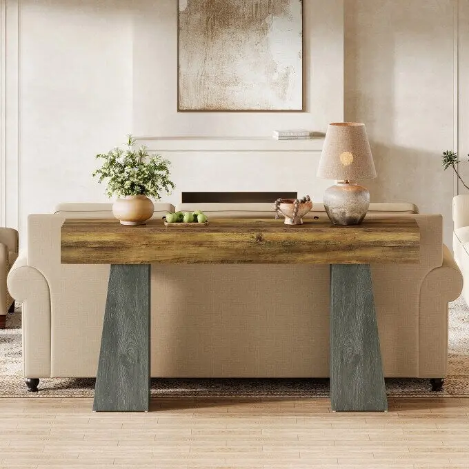 Farmhouse Entryway Table, 63-Inch Long Wooden Sofa Console Table