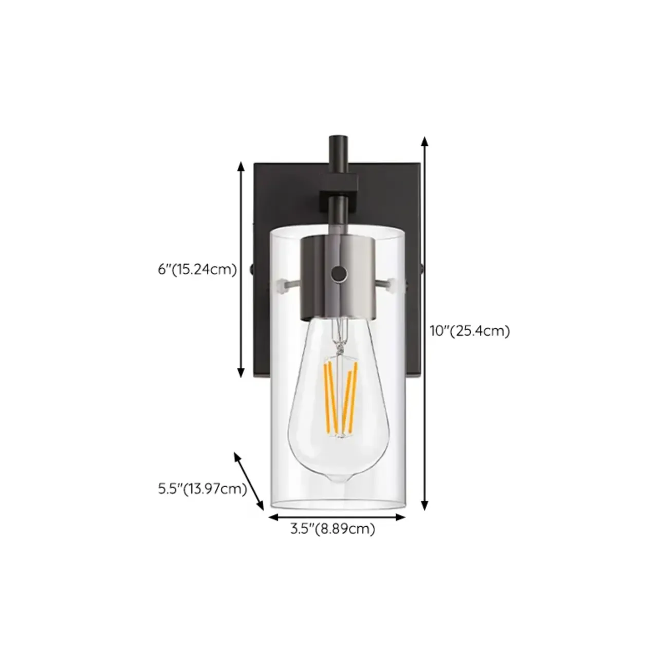 Industrial Cylinder Glass Vanity Light Fixture Hardwired