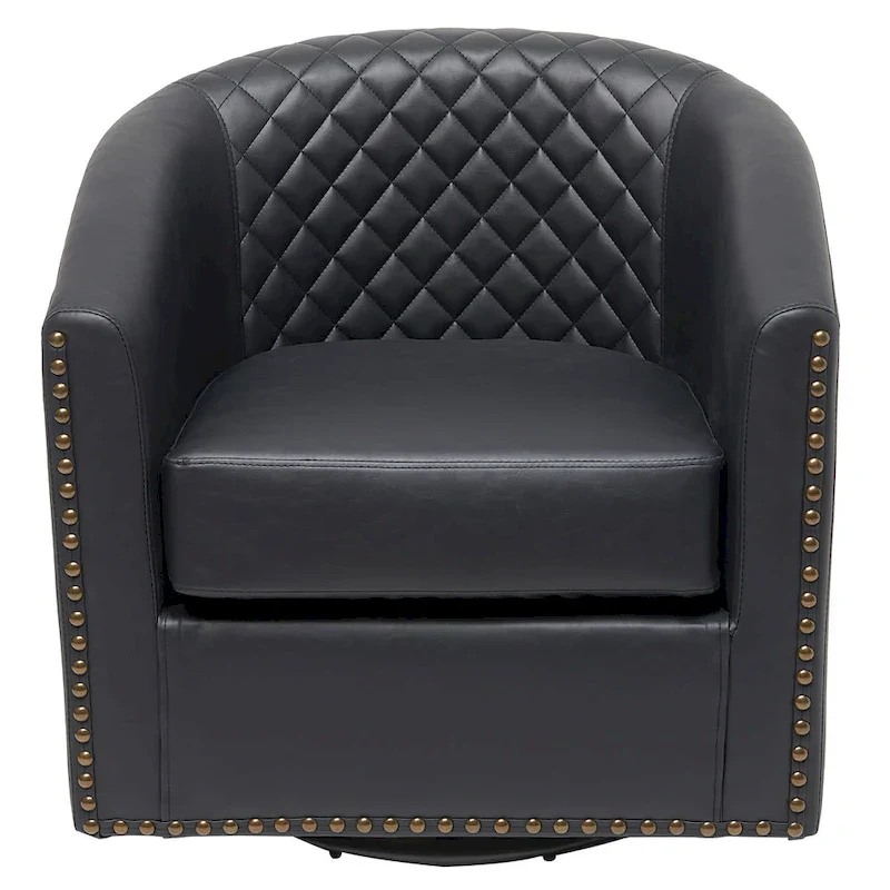 KINWELL 29 Wide Tufted PU Leather Swivel Barrel Chair